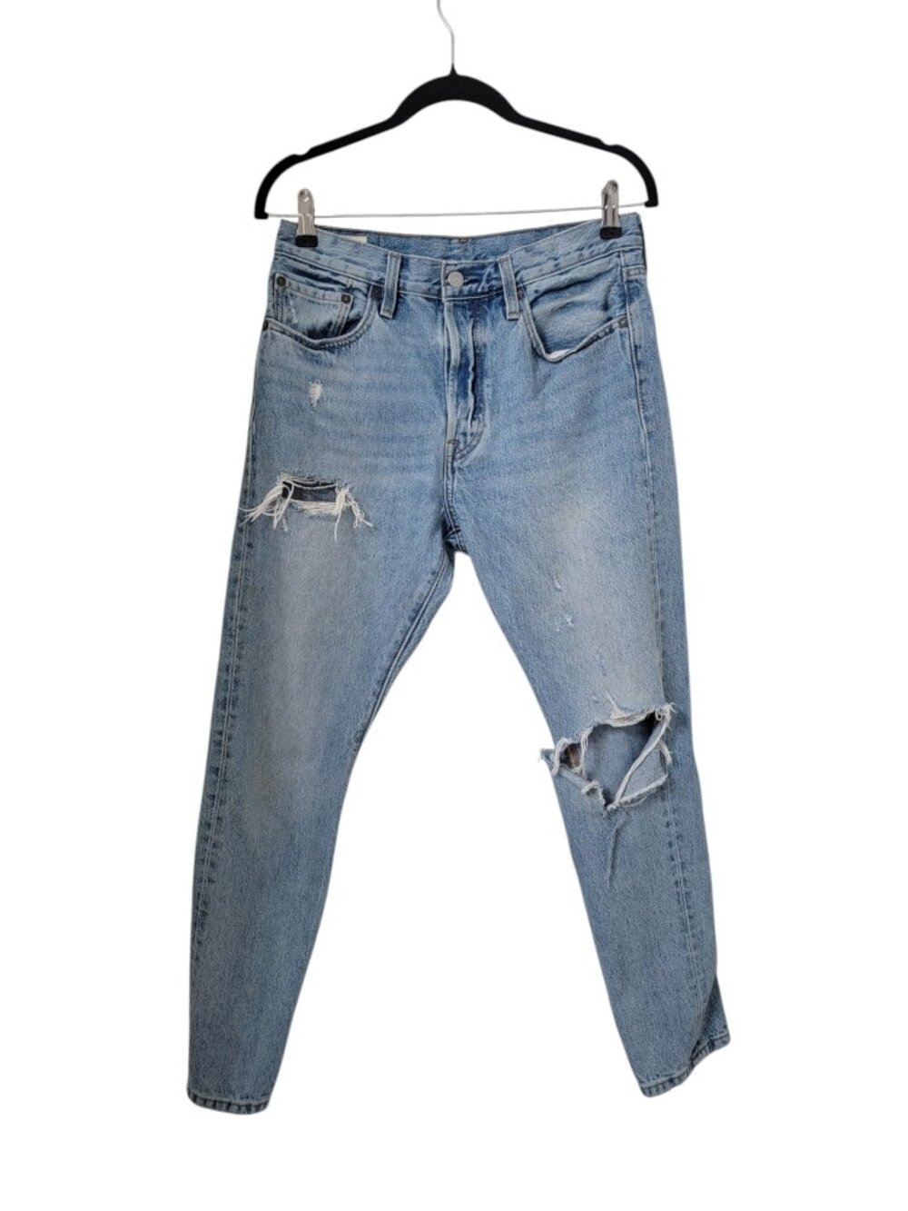 Levi's 501 S Size 28x28 Denim Blue Jeans, Distressed/Destroyed, Button Fly